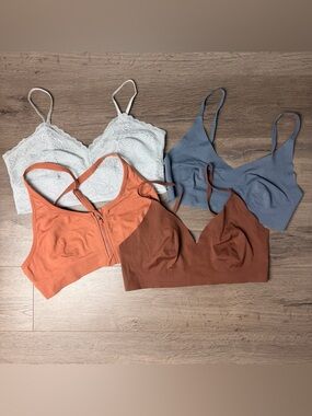 Mixed Bralette Bundle in Rust, Terracotta, Dusty Blue and Light Blue Lace - L/XL